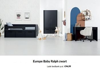 Aanbiedingen Europe baby ralph zwart lade bedbank - Europe baby - Geldig van 10/04/2023 tot 15/05/2023 bij Babypark