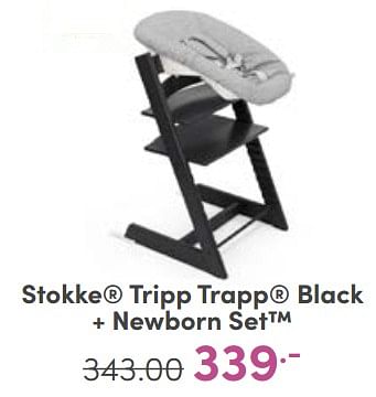 Aanbiedingen Stokke tripp trapp black + newborn set - Stokke - Geldig van 07/05/2023 tot 13/05/2023 bij Baby & Tiener Megastore