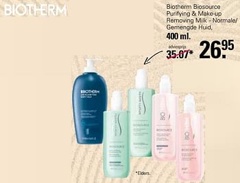 Aanbiedingen Biotherm biosource purifying + make-up removing milk - normale- gemengde huid - Biotherm - Geldig van 28/04/2023 tot 15/05/2023 bij De Online Drogist