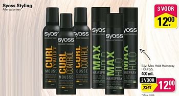 Aanbiedingen Max hold hairspray hold 5-5 - Syoss - Geldig van 28/04/2023 tot 15/05/2023 bij De Online Drogist