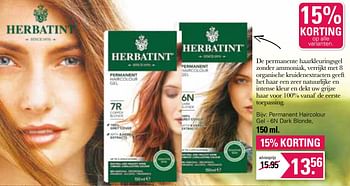 Aanbiedingen Permanent haircolour gel - 6n dark blonde - Herbatint - Geldig van 28/04/2023 tot 15/05/2023 bij De Online Drogist