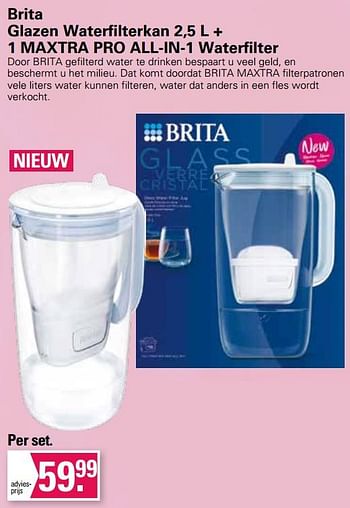 Aanbiedingen Brita glazen waterfilterkan + 1 maxtra pro all-in-1 waterfilter - Brita - Geldig van 28/04/2023 tot 15/05/2023 bij De Online Drogist