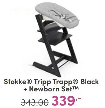 Aanbiedingen Stokke tripp trapp black + newborn set - Stokke - Geldig van 14/05/2023 tot 20/05/2023 bij Baby & Tiener Megastore