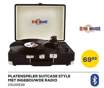 Aanbiedingen Platenspeler suitcase style met ingebouwde radio - Retro Music - Geldig van 19/05/2023 tot 16/06/2023 bij Supra Bazar