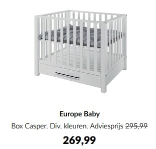 Aanbiedingen Europe baby box casper - Europe baby - Geldig van 13/05/2023 tot 12/06/2023 bij Babypark