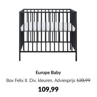 Aanbiedingen Europe baby box felix ii - Europe baby - Geldig van 13/05/2023 tot 12/06/2023 bij Babypark