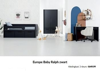 Aanbiedingen Europe baby ralph zwart kledingkast 2-deurs - Europe baby - Geldig van 13/05/2023 tot 12/06/2023 bij Babypark