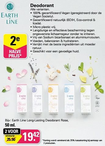 Aanbiedingen Earth line long-lasting deodorant rose - Earth-Line - Geldig van 17/05/2023 tot 03/06/2023 bij De Online Drogist