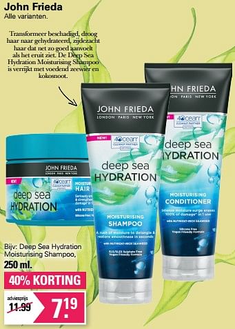 Aanbiedingen Deep sea hydration moisturising shampoo - John Frieda - Geldig van 17/05/2023 tot 03/06/2023 bij De Online Drogist