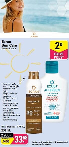 Aanbiedingen Ecran sun care bronzea+ spf30 - Ecran - Geldig van 17/05/2023 tot 03/06/2023 bij De Online Drogist