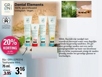 Aanbiedingen Grn [green] toothpaste mint - GRN - Geldig van 17/05/2023 tot 03/06/2023 bij De Online Drogist