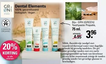 Aanbiedingen Grn [green] toothpaste propolis - GRN - Geldig van 17/05/2023 tot 03/06/2023 bij De Online Drogist