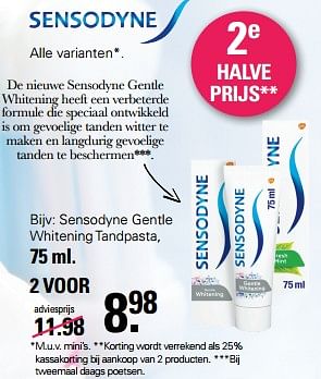 Aanbiedingen Sensodyne gentle whitening tandpasta - Sensodyne - Geldig van 17/05/2023 tot 03/06/2023 bij De Online Drogist