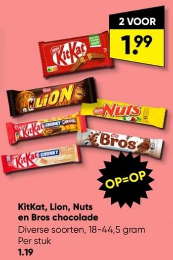 Aanbiedingen Kitkat, lion, nuts en bros chocolade - Huismerk - Big Bazar - Geldig van 05/06/2023 tot 18/06/2023 bij Big Bazar