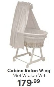 Aanbiedingen Cabino rotan wieg met wielen wit - Cabino - Geldig van 11/06/2023 tot 17/06/2023 bij Baby & Tiener Megastore