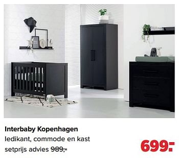 Aanbiedingen Interbaby kopenhagen ledikant, commode en kast - Interbaby - Geldig van 05/06/2023 tot 01/07/2023 bij Baby-Dump