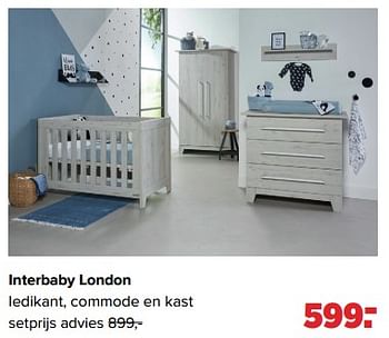 Aanbiedingen Interbaby london ledikant, commode en kast - Interbaby - Geldig van 05/06/2023 tot 01/07/2023 bij Baby-Dump