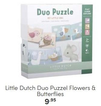Aanbiedingen Little dutch duo puzzel flowers + butterflies - Little Dutch - Geldig van 25/06/2023 tot 08/07/2023 bij Baby & Tiener Megastore