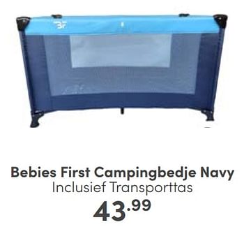 Aanbiedingen Bebies first campingbedje navy inclusief transporttas - bebiesfirst - Geldig van 25/06/2023 tot 01/07/2023 bij Baby & Tiener Megastore