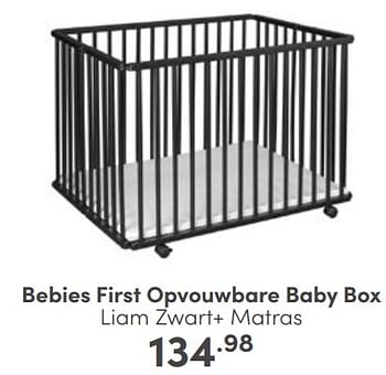 Aanbiedingen Bebies first opvouwbare baby box liam zwart+ matras - bebiesfirst - Geldig van 25/06/2023 tot 01/07/2023 bij Baby & Tiener Megastore