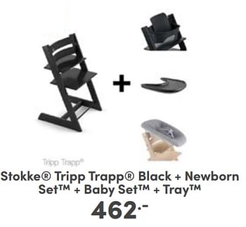 Aanbiedingen Stokke tripp trapp black + newborn set + baby set + tray - Stokke - Geldig van 25/06/2023 tot 01/07/2023 bij Baby & Tiener Megastore
