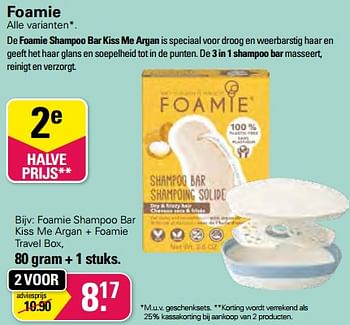 Aanbiedingen Foamie shampoo bar kiss me argan + foamie travel box - Foamie - Geldig van 21/06/2023 tot 08/07/2023 bij De Online Drogist