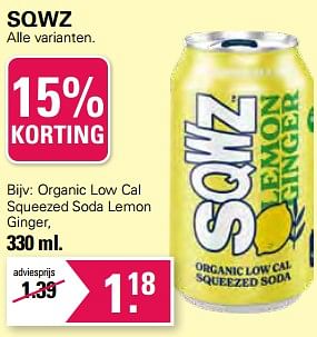 Aanbiedingen Organic low cal squeezed soda lemon ginger - Sqwz - Geldig van 21/06/2023 tot 08/07/2023 bij De Online Drogist