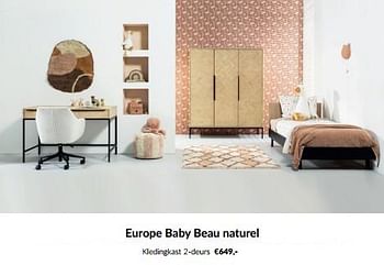 Aanbiedingen Europe baby beau naturel kledingkast 2-deurs - Europe baby - Geldig van 20/06/2023 tot 17/07/2023 bij Babypark