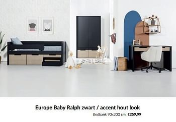 Aanbiedingen Europe baby ralph zwart - accent hout look bedbank - Europe baby - Geldig van 20/06/2023 tot 17/07/2023 bij Babypark