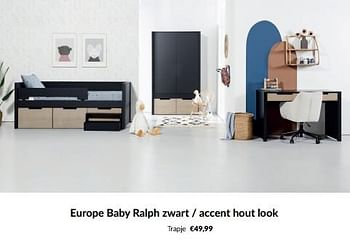Aanbiedingen Europe baby ralph zwart - accent hout look trapje - Europe baby - Geldig van 20/06/2023 tot 17/07/2023 bij Babypark