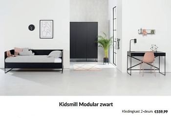 Aanbiedingen Kidsmill modular zwart kledingkast 2-deurs - Kidsmill - Geldig van 20/06/2023 tot 17/07/2023 bij Babypark