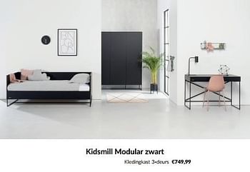 Aanbiedingen Kidsmill modular zwart kledingkast 3-deurs - Kidsmill - Geldig van 20/06/2023 tot 17/07/2023 bij Babypark
