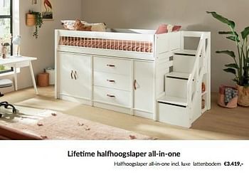 Aanbiedingen Lifetime halfhoogslaper all-in-one incl luxe lattenbodem - Lifetime - Geldig van 20/06/2023 tot 17/07/2023 bij Babypark