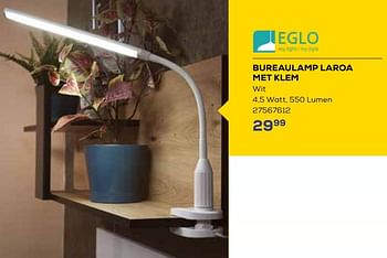 Aanbiedingen Bureaulamp laroa met klem - Eglo - Geldig van 01/08/2023 tot 13/09/2023 bij Supra Bazar