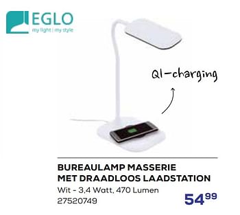 Aanbiedingen Bureaulamp masserie met draadloos laadstation - Eglo - Geldig van 01/08/2023 tot 13/09/2023 bij Supra Bazar