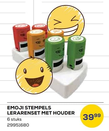 Aanbiedingen Emoji stempels lerarenset met houder - Huismerk - Supra Bazar - Geldig van 01/08/2023 tot 13/09/2023 bij Supra Bazar