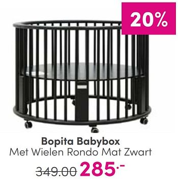 Aanbiedingen Bopita babybox met wielen rondo mat zwart - Bopita - Geldig van 27/08/2023 tot 02/09/2023 bij Baby & Tiener Megastore