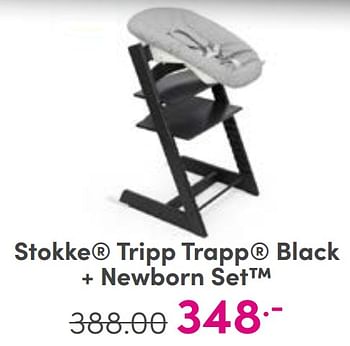 Aanbiedingen Stokke tripp trapp black + newborn set - Stokke - Geldig van 27/08/2023 tot 02/09/2023 bij Baby & Tiener Megastore