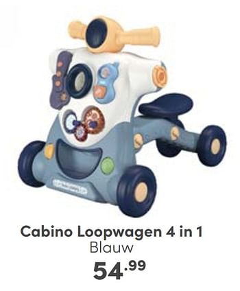 Aanbiedingen Cabino loopwagen 4 in 1 blauw - Cabino - Geldig van 27/08/2023 tot 02/09/2023 bij Baby & Tiener Megastore
