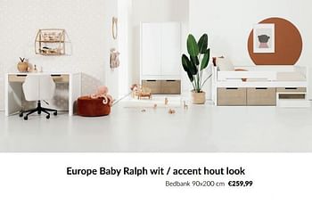 Aanbiedingen Europe baby ralph wit - accent hout look bedbank - Europe baby - Geldig van 15/08/2023 tot 18/09/2023 bij Babypark