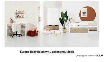 Aanbiedingen Europe baby ralph wit - accent hout look kledingkast 2-deurs - Europe baby - Geldig van 15/08/2023 tot 18/09/2023 bij Babypark