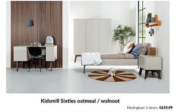 Aanbiedingen Kidsmill sixties oatmeal - walnoot kledingkast 2-deurs - Kidsmill - Geldig van 15/08/2023 tot 18/09/2023 bij Babypark