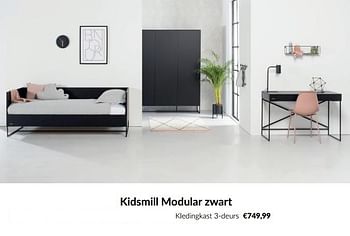 Aanbiedingen Kidsmill modular zwart kledingkast 3-deurs - Kidsmill - Geldig van 15/08/2023 tot 18/09/2023 bij Babypark