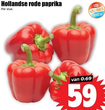 Aanbiedingen Hollandse rode paprika - Huismerk - Dirk - Geldig van 30/08/2023 tot 05/09/2023 bij Lekker Doen