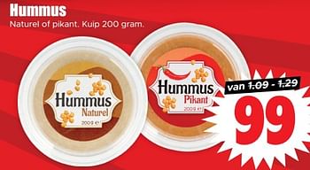 Aanbiedingen Hummus naturel of pikant - Huismerk - Dirk III - Geldig van 30/08/2023 tot 05/09/2023 bij Lekker Doen