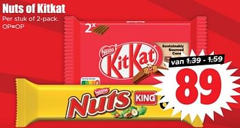 Aanbiedingen Nuts of kitkat - Nestlé - Geldig van 30/08/2023 tot 05/09/2023 bij Lekker Doen