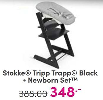 Aanbiedingen Stokke tripp trapp black + newborn set - Stokke - Geldig van 03/09/2023 tot 09/09/2023 bij Baby & Tiener Megastore