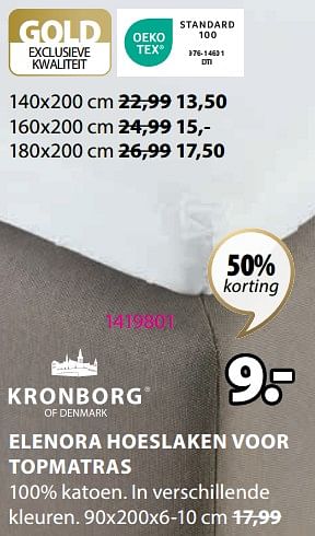 Aanbiedingen Elenora hoeslaken voor topmatras - Kronborg - Geldig van 21/08/2023 tot 09/09/2023 bij Jysk