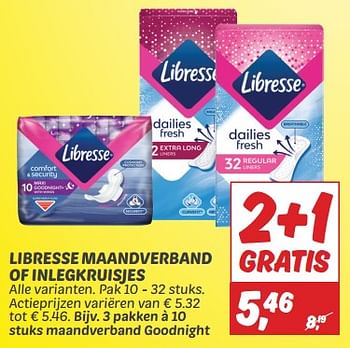 Aanbiedingen Libresse maandverband goodnight - Libresse - Geldig van 03/09/2023 tot 09/09/2023 bij Deka Markt