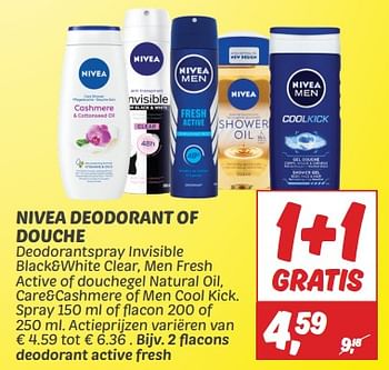 Aanbiedingen Nivea deodorant active fresh - Nivea - Geldig van 03/09/2023 tot 09/09/2023 bij Deka Markt